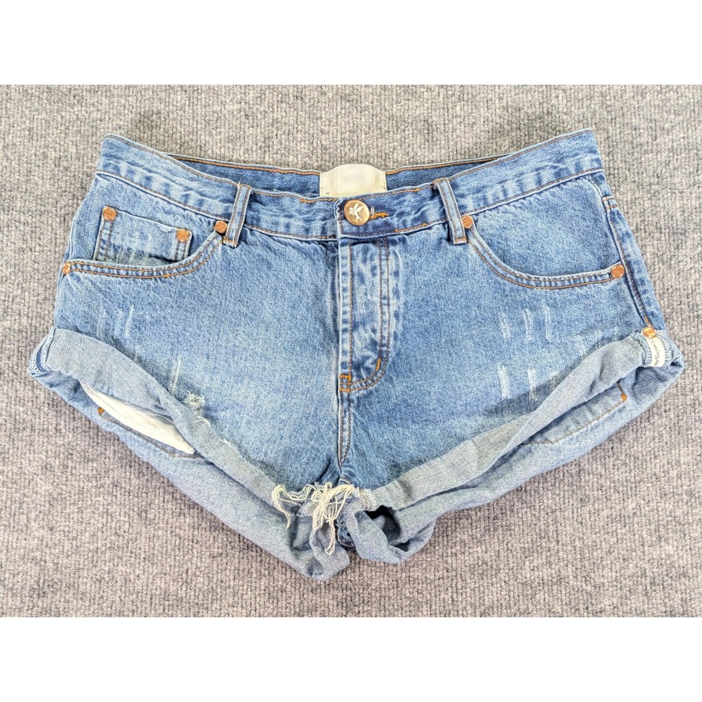 OneTeaspoon Bandits Blue Denim Shorts Low Waist Distressed Cuffed Size 28
